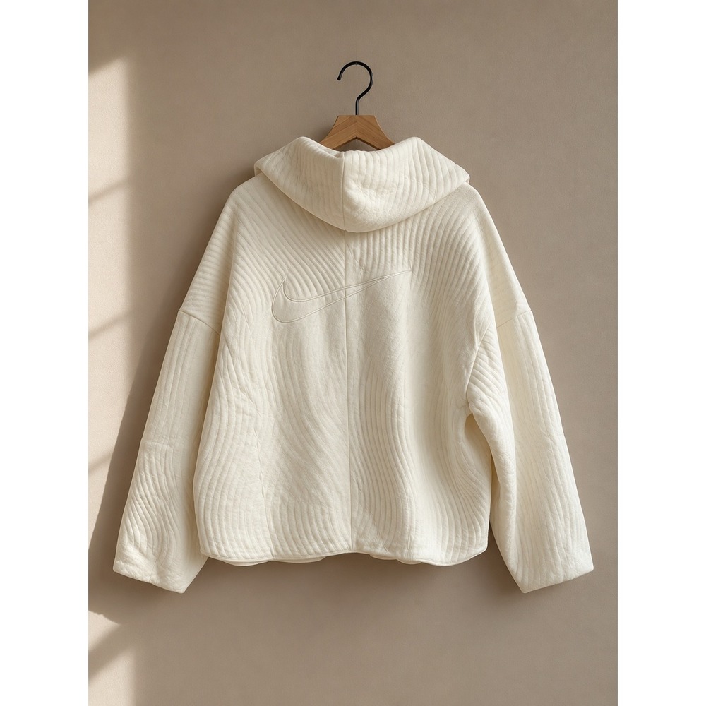 Nike Yoga Quilted Open Front Jacket Cream Oversized Cardigan Athleisure L